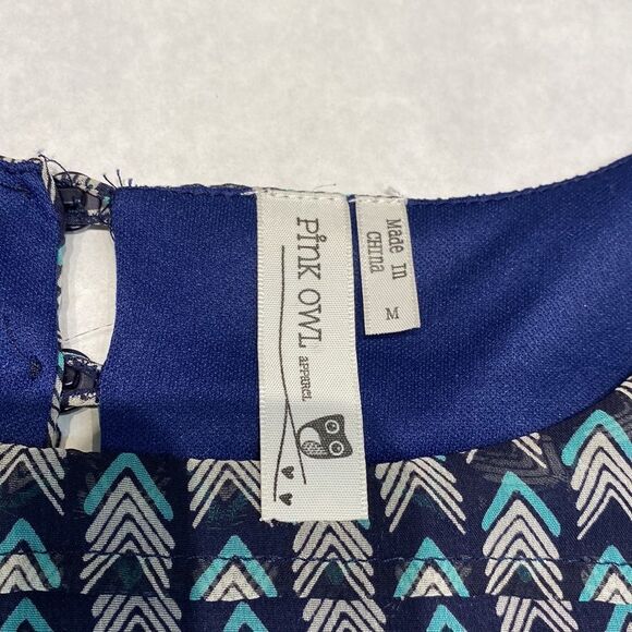 Pink Owl Summer Dress Medium Blue Turquoise Lightweight Flowy - Picture 10 of 14